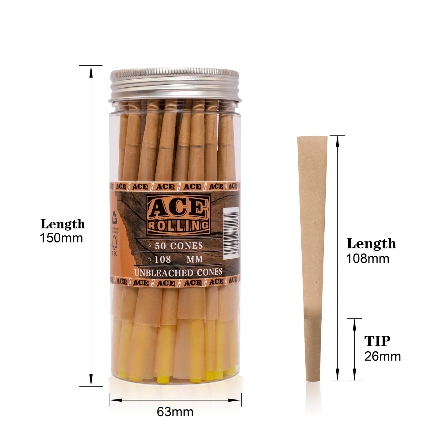 Unbleached Natural Pre Rolled Paper with Tips and Packing Tubes Included