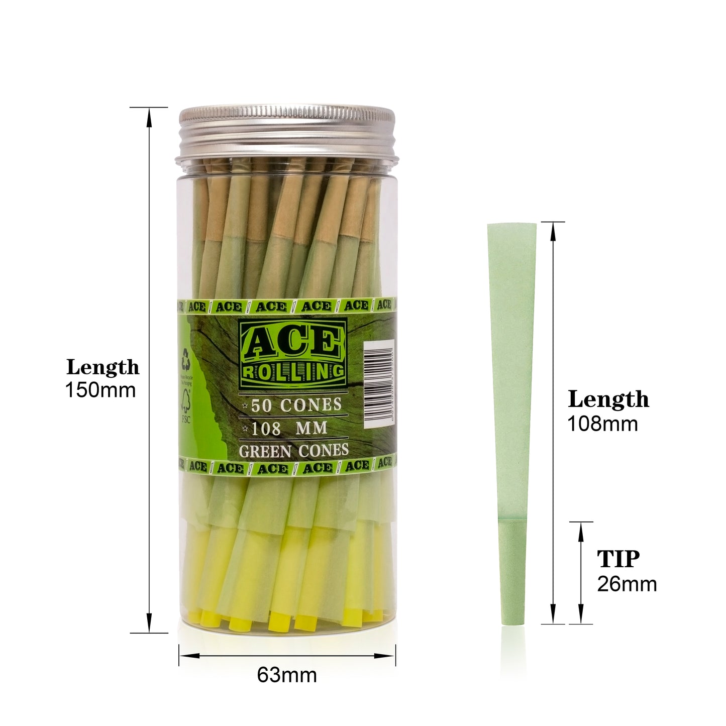 Green Pre Rolled Paper with Tips and Packing Tubes Included